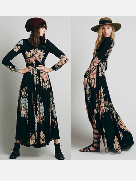 Free People Dresses & Skirts - Free People First Kiss Midnight Garden Dress Floral Black Medium Keyhole Back